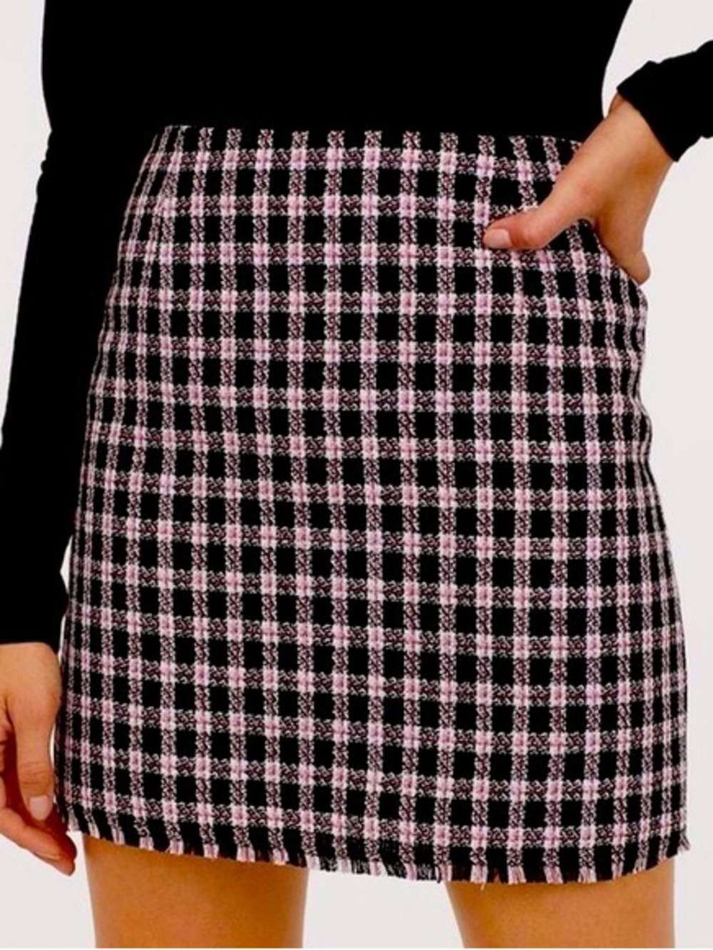 H&M Black and Pink Plaid Mini Skirt